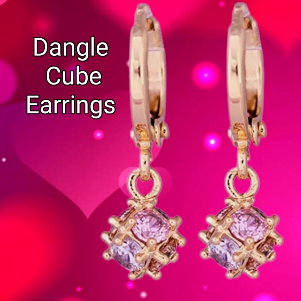 Pink Zircon Crystal Octogan Shaped Gold Plated Huggies Earrings